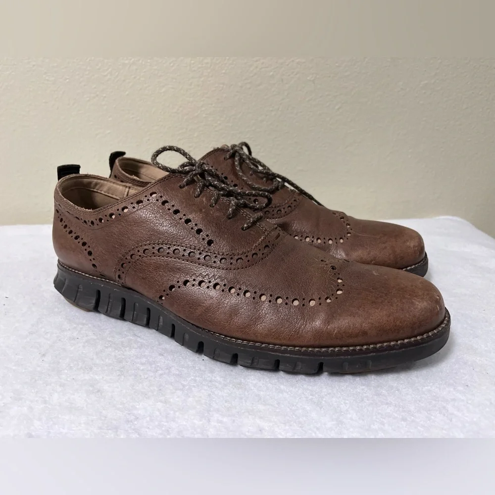 Cole Hann ZEROGRAND REMASTERED WINGTIP OXFORDS MEN's SHOES Brown Leather Sz 10.5